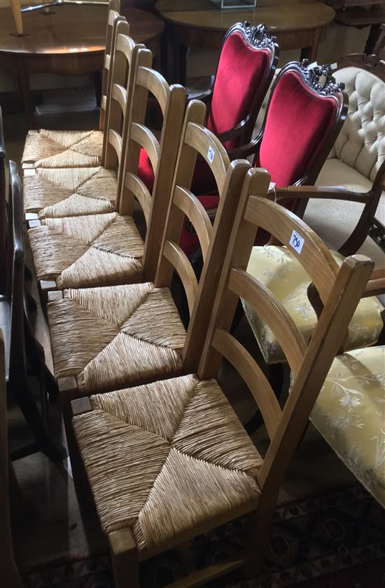 6 oak rush seat chairs